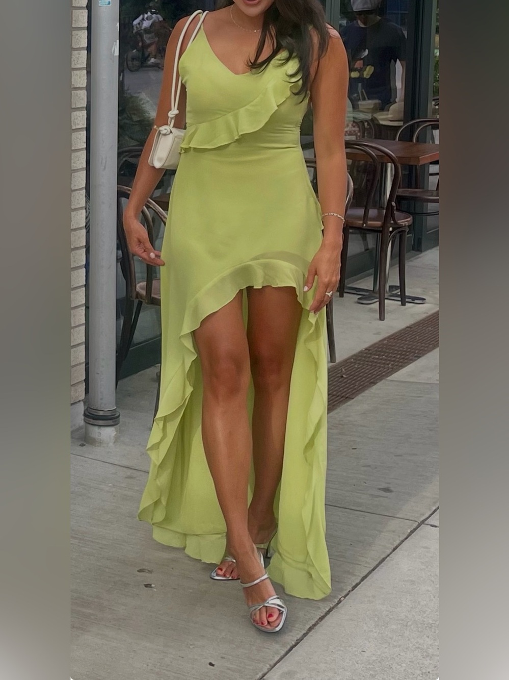 White Fox Boutique Lime Green High-Low Ruffle Dress